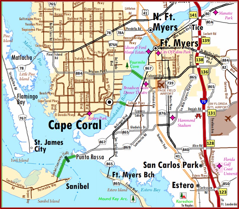 Map Fort Myers Florida Surrounding Area
