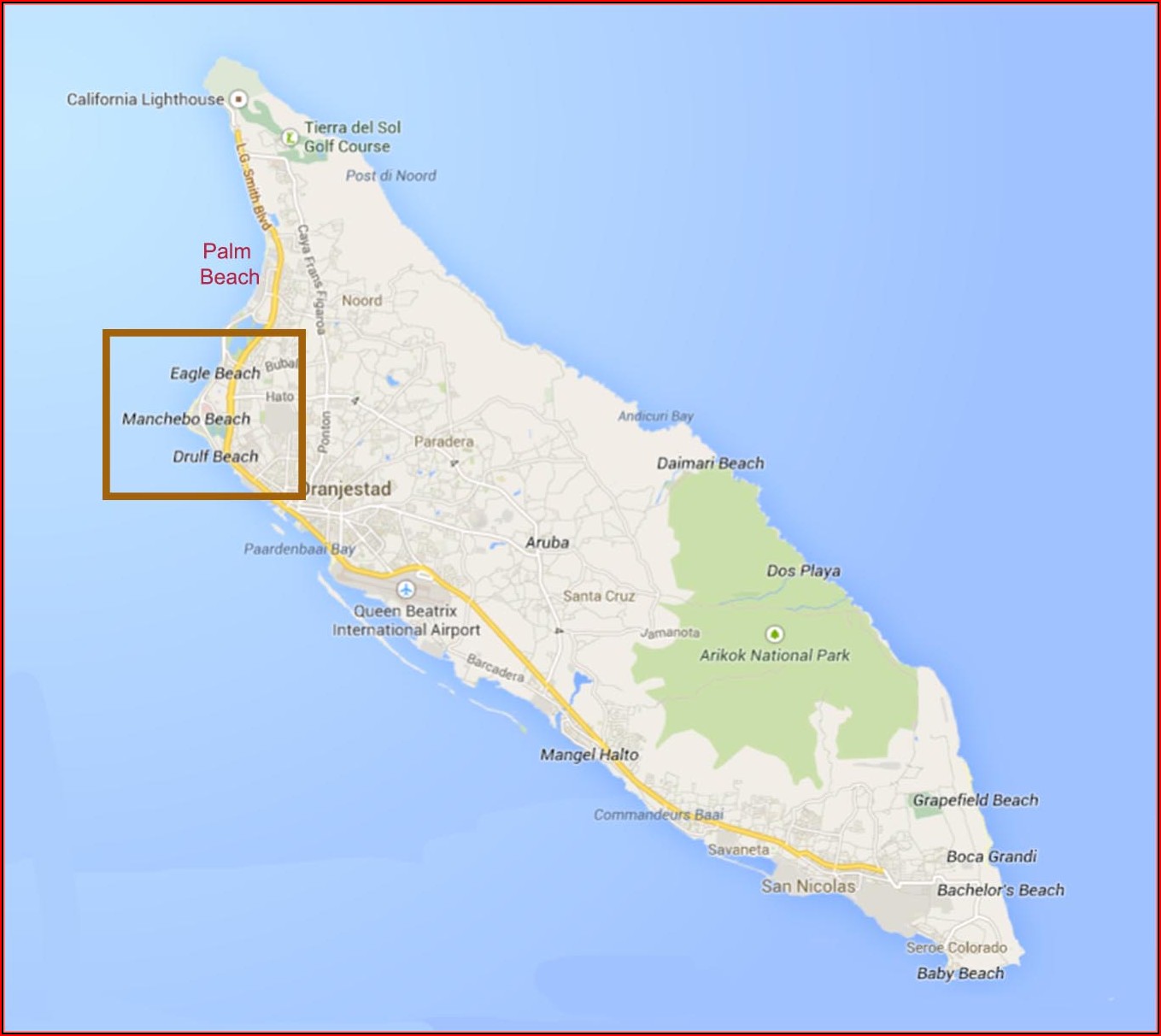 Map Hotels Palm Eagle Beach Aruba