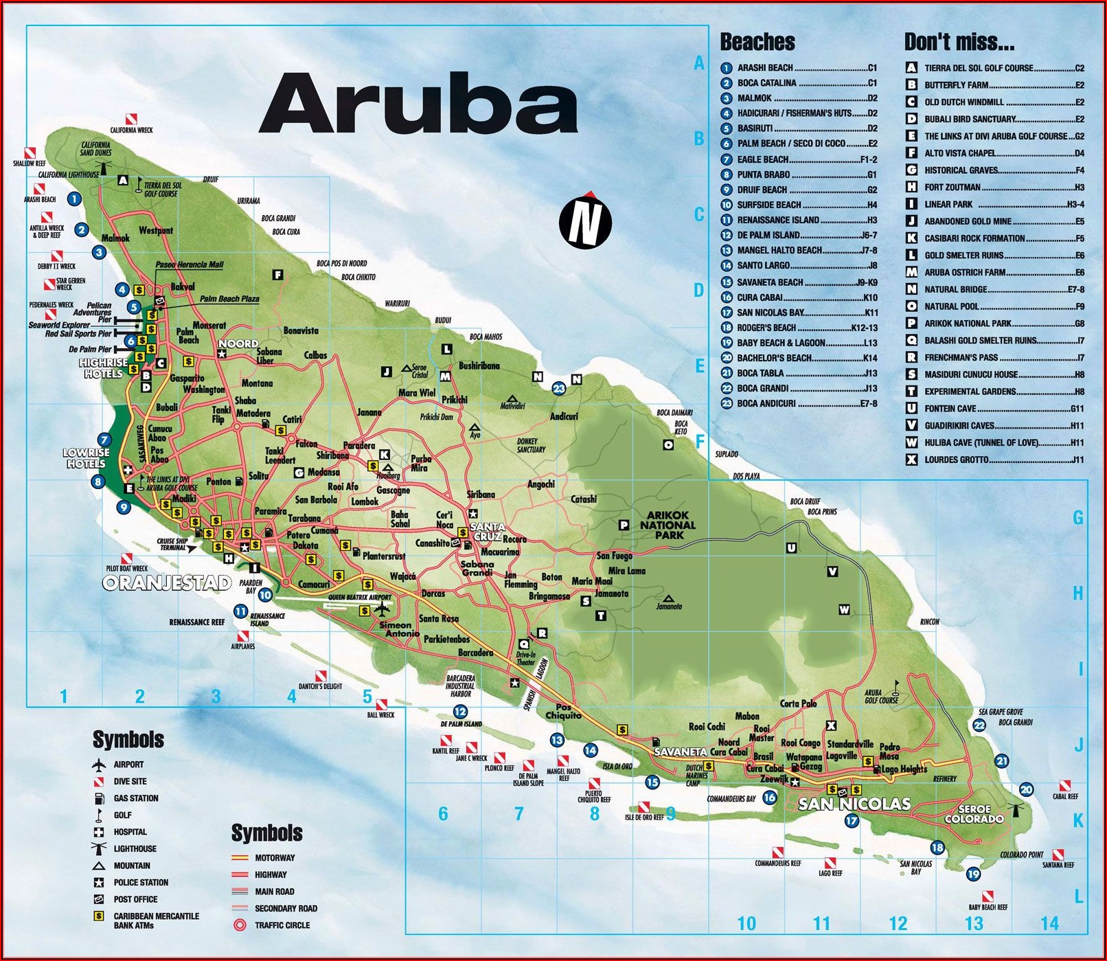 Map Of Hotels Along Palm Beach Aruba
