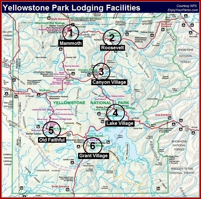 Map Of Hotels And Lodges In Yellowstone National Park
