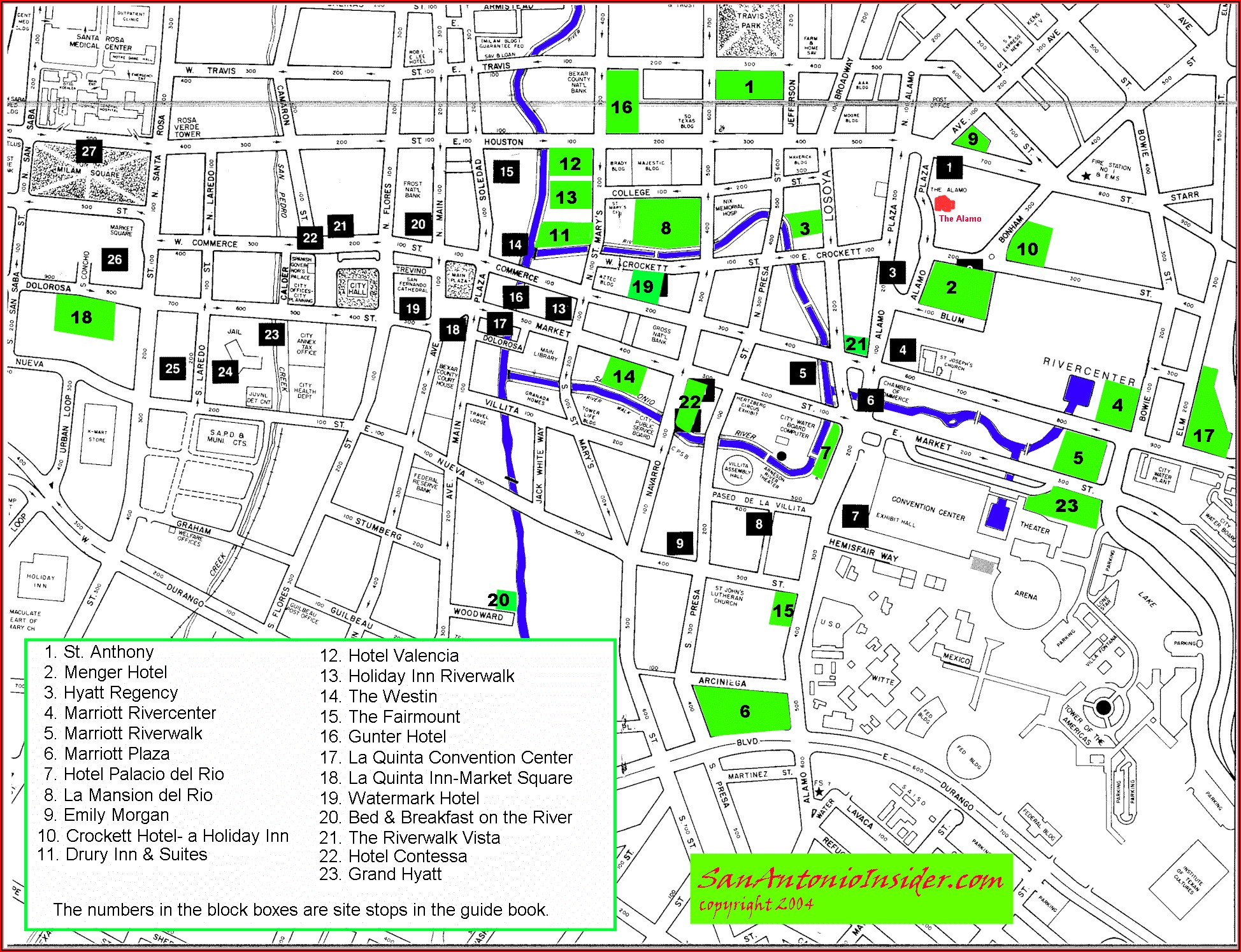 Map Of Hotels Near Riverwalk San Antonio Tx