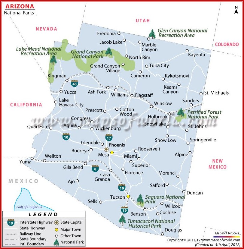 Map Of National Parks And Monuments In Arizona