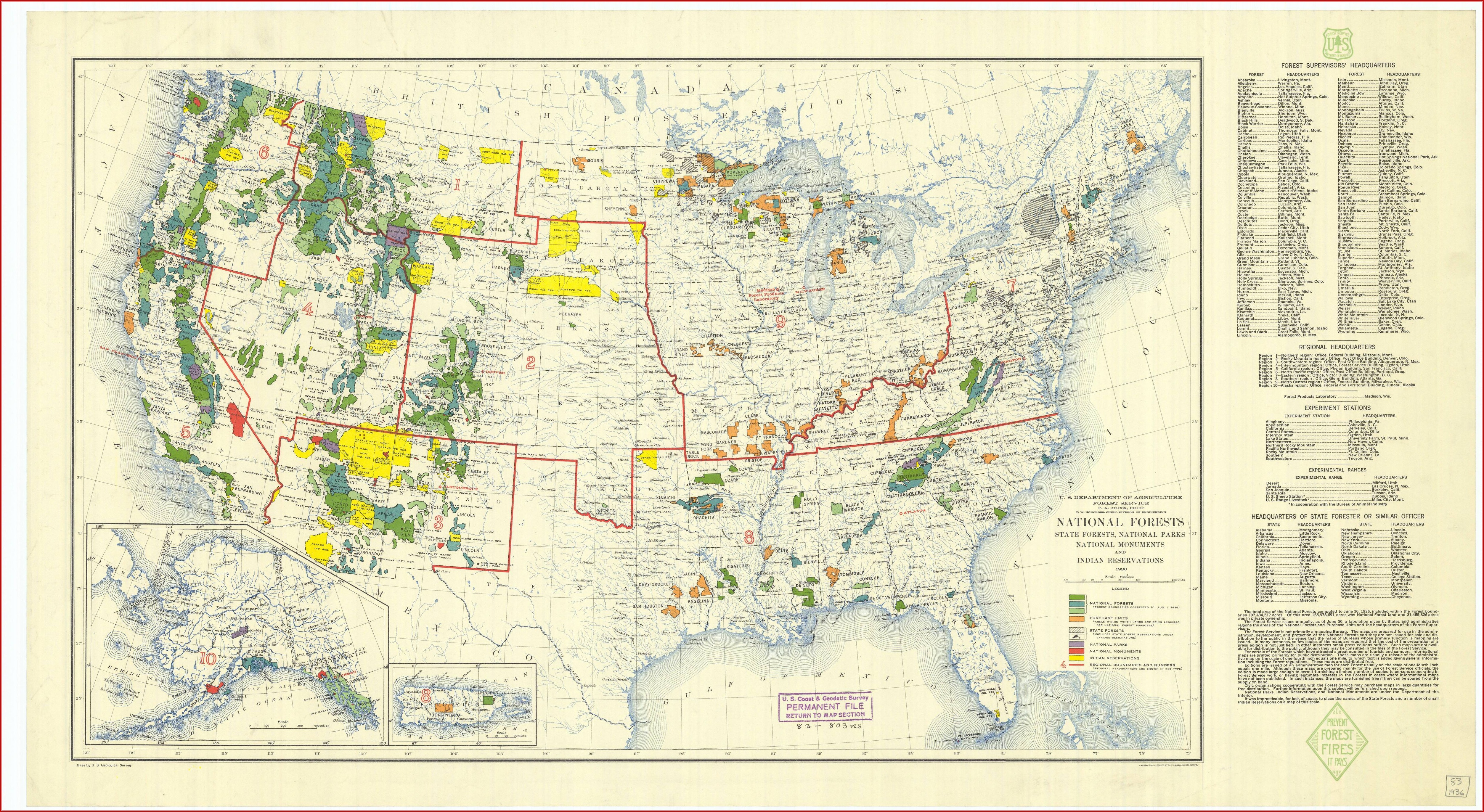 Map Of National Parks Monuments And Forests