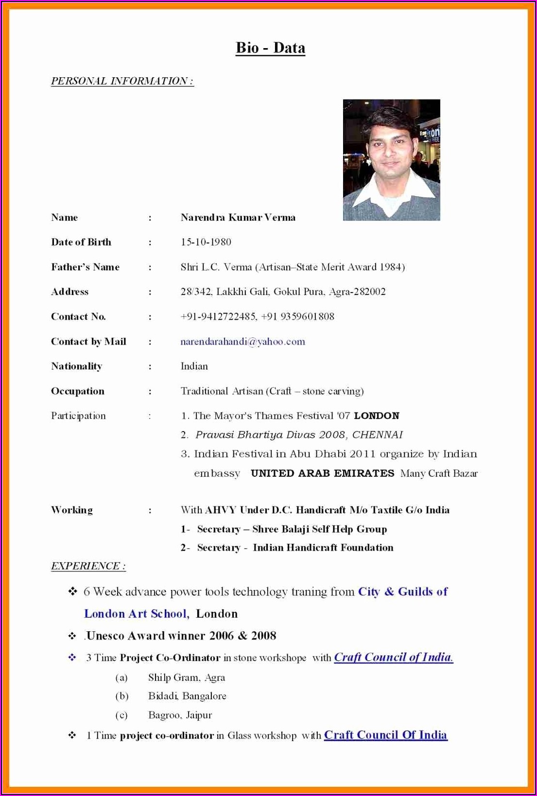 Marriage Resume Format For Boy Pdf
