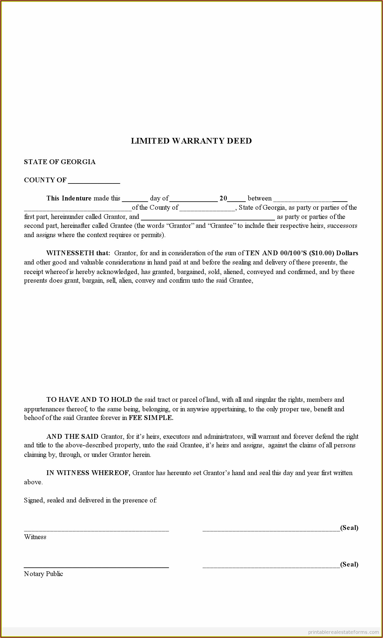 Michigan General Warranty Deed Form