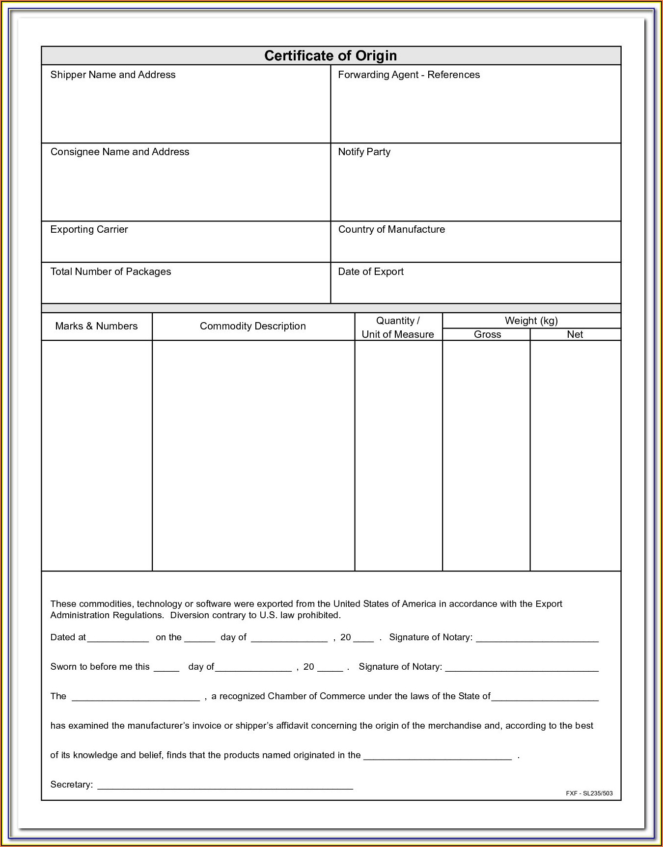 Nafta Certificate Of Origin Blank Form