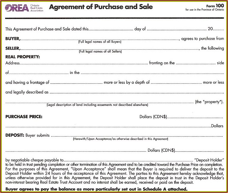 Orea Agreement Of Purchase And Sale Form 100 Fillable