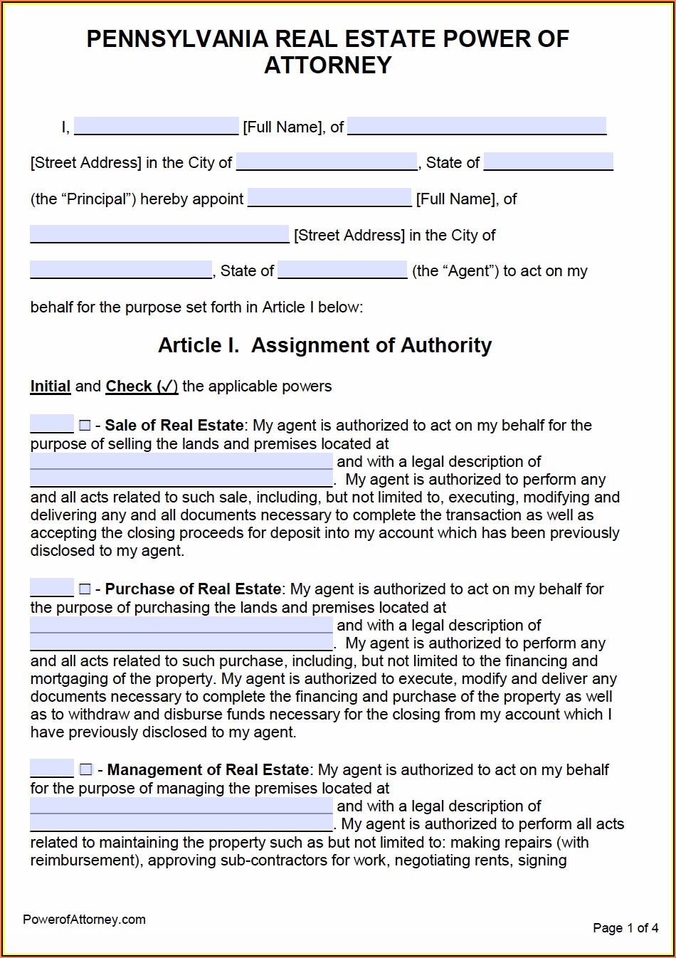 Pa Durable Power Of Attorney Form Pdf