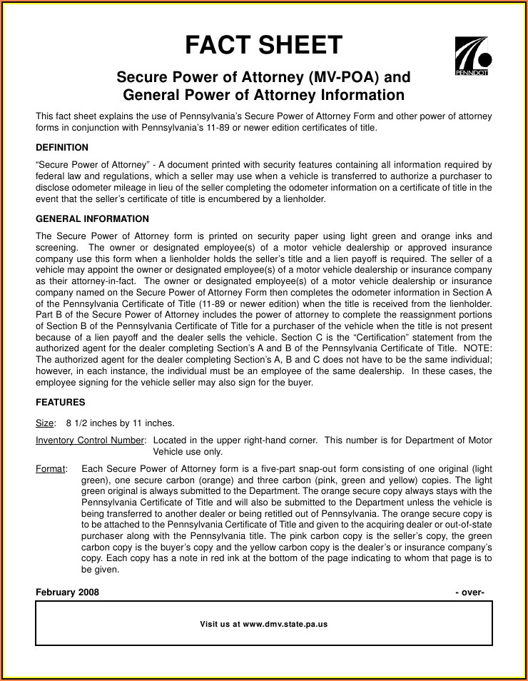 Pa General Durable Power Of Attorney Form