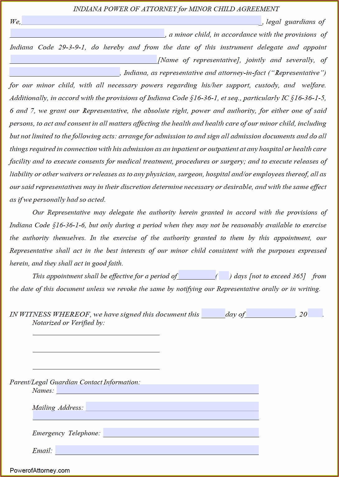 Power Of Attorney Form Indiana Pdf