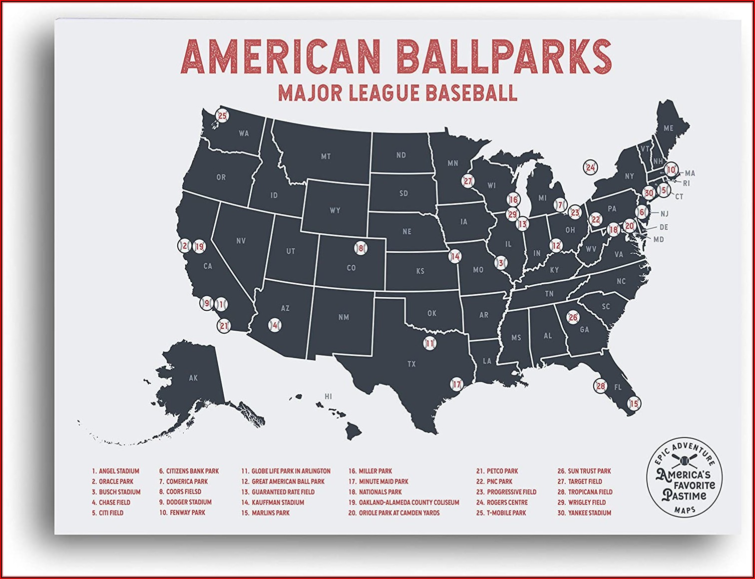 Printable Map Of Major League Baseball Stadiums