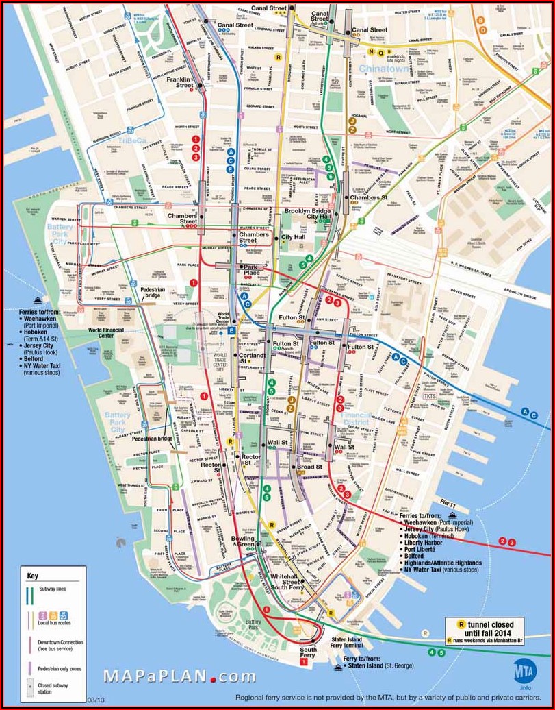 Printable Street Map Of New York City Manhattan