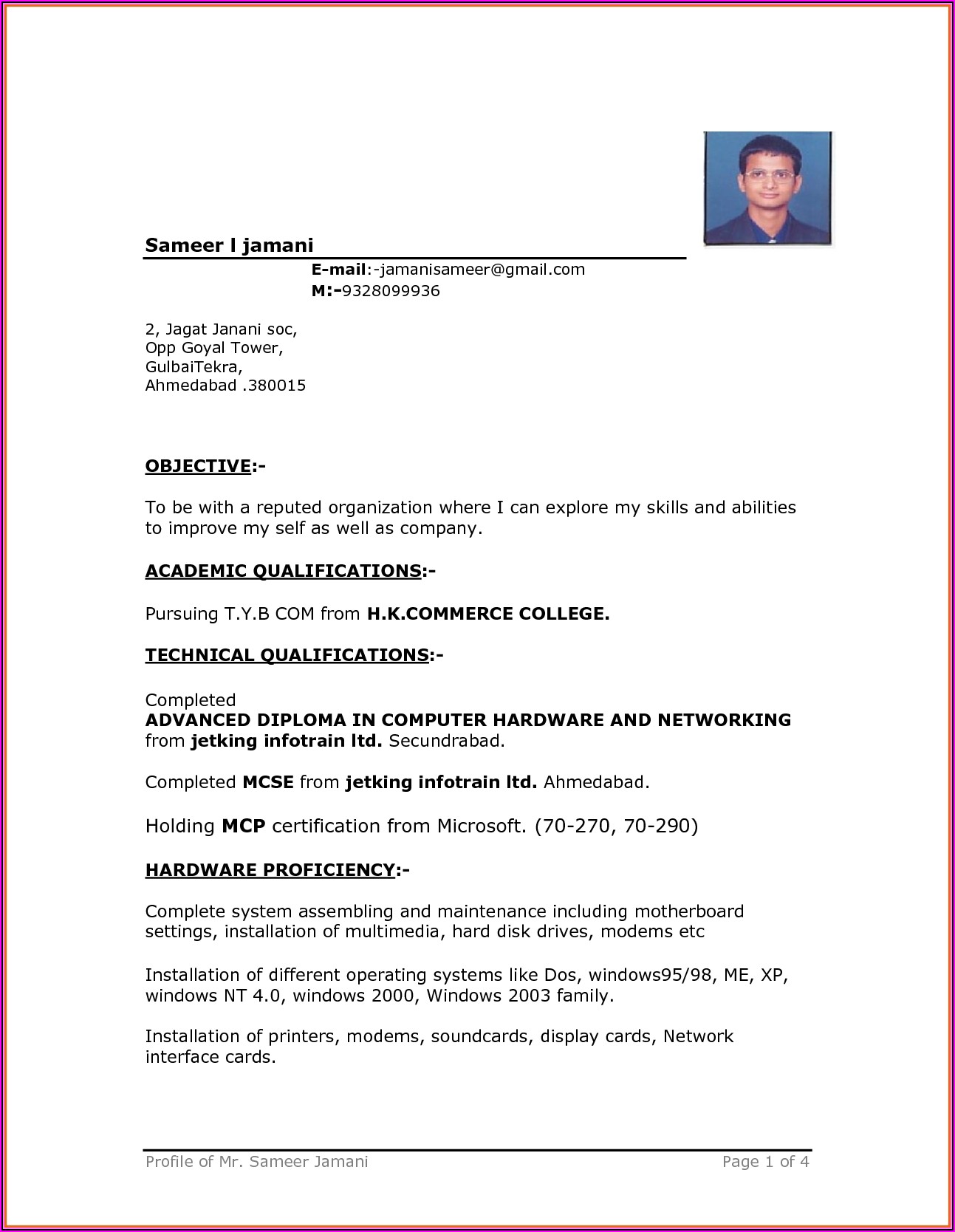 Professional Resume Format In Word