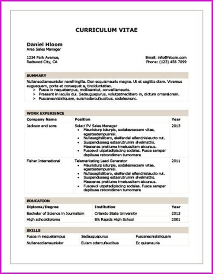Professional Resumes Format Free Download