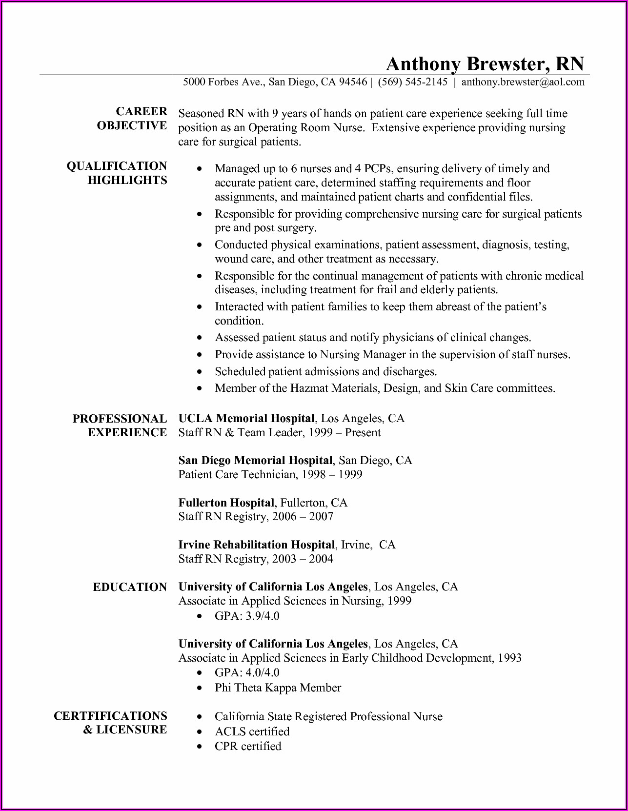 Registered Nurse Resume Examples Of Objectives