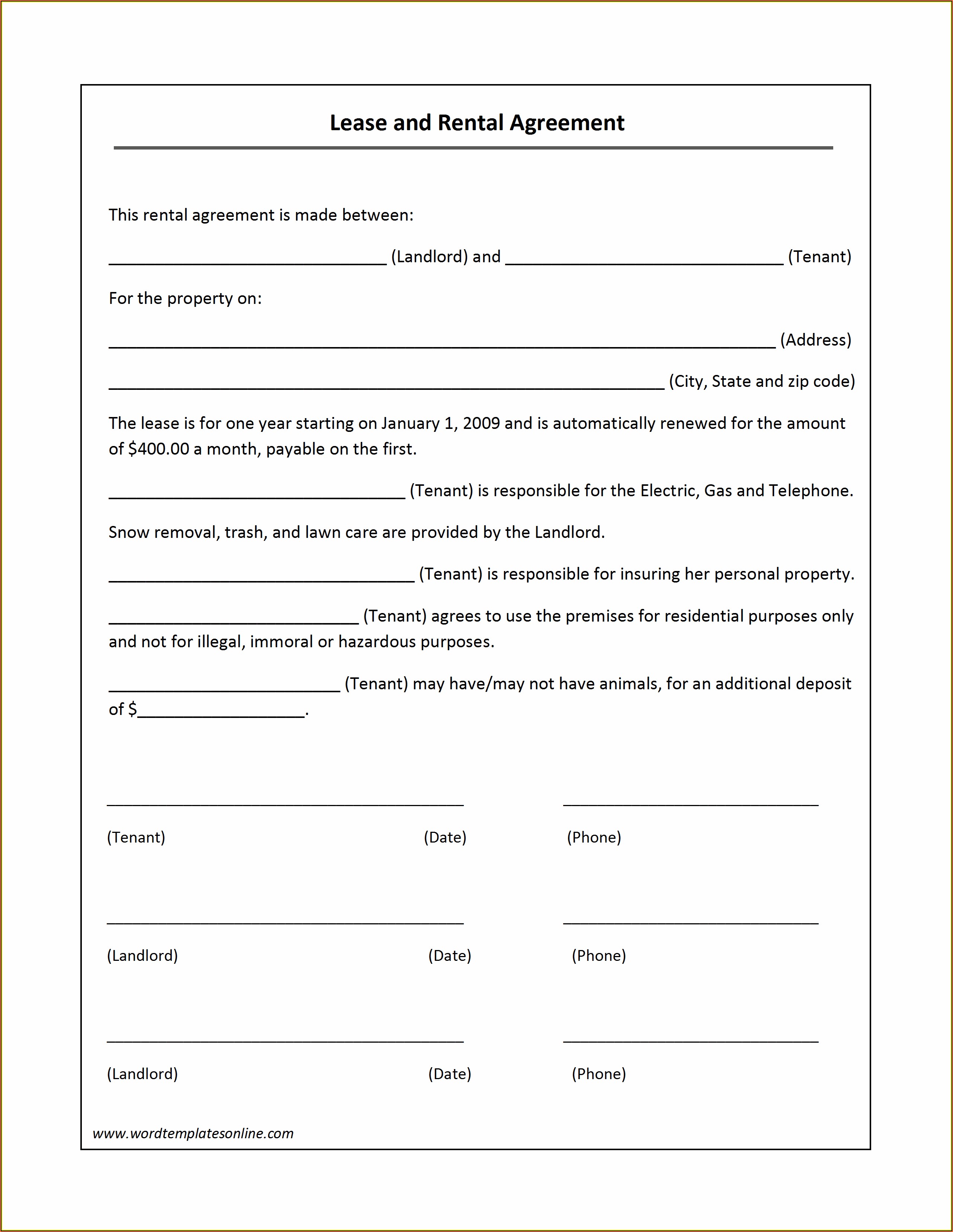 Rental Application Form Word Doc
