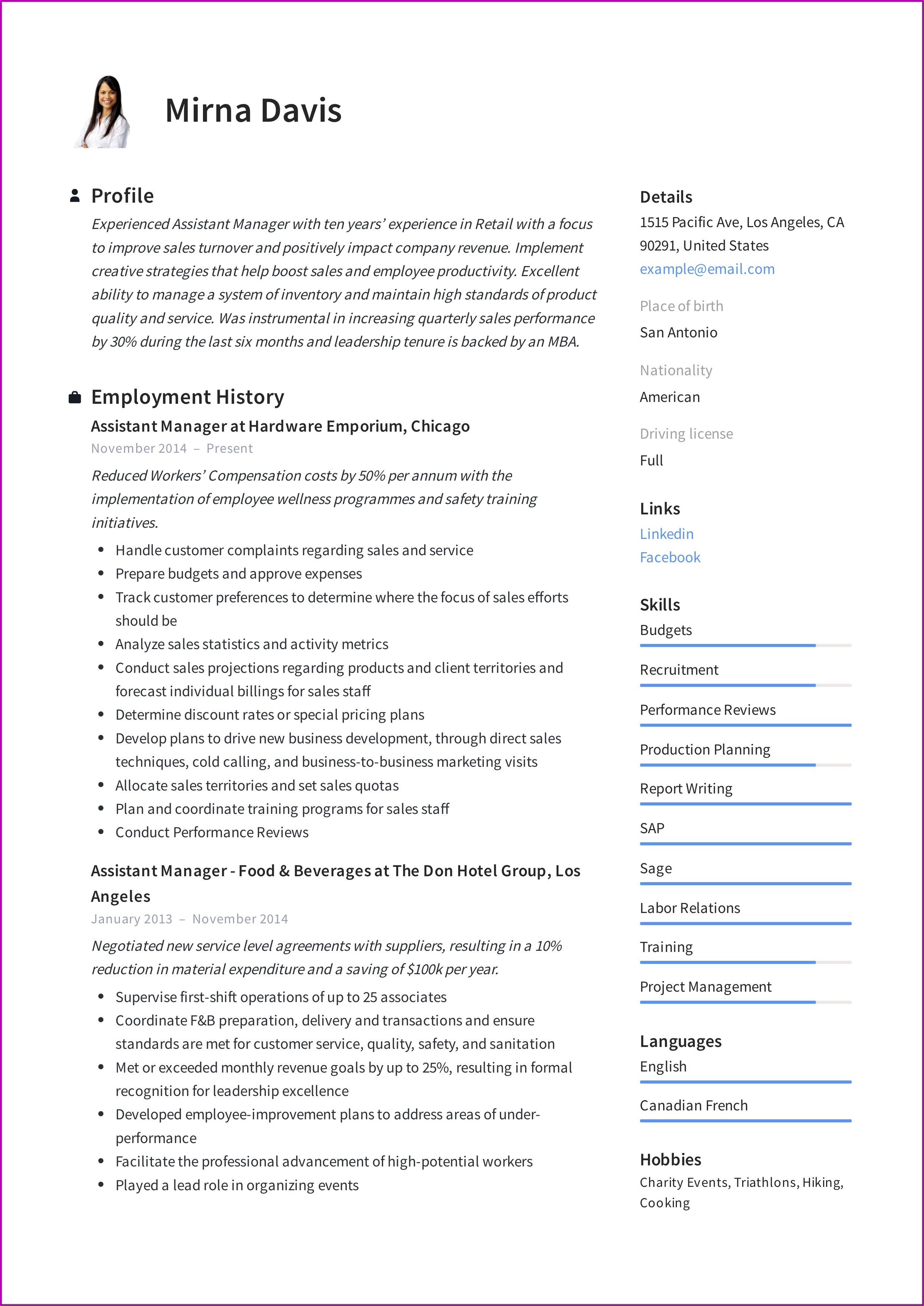 Resume Format For Assistant Manager Quality