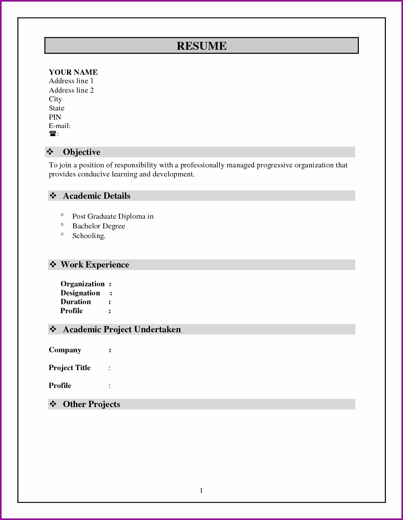 Resume Format For Freshers Free Download Doc