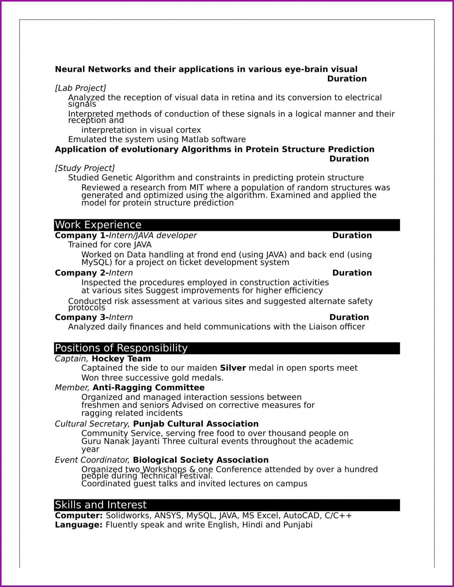 Resume Format For Freshers Free Download Latest