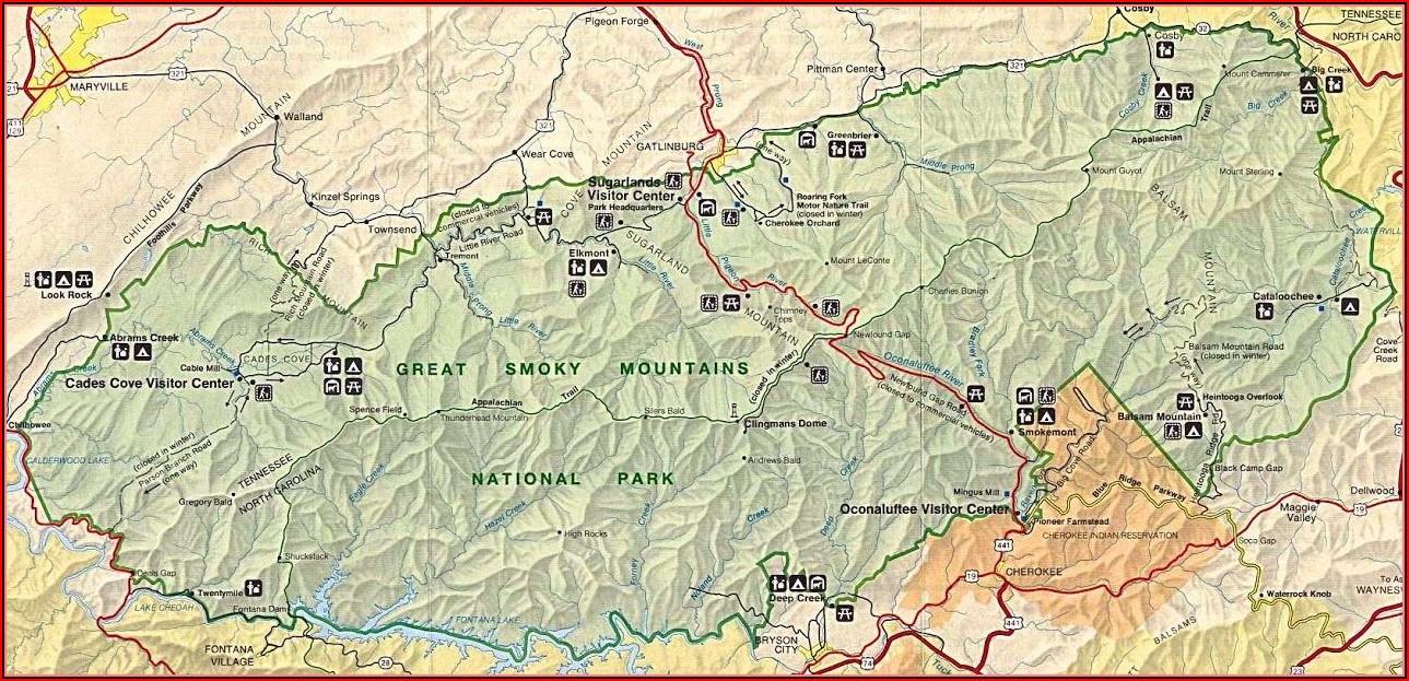 Road Map Of Great Smoky Mountain National Park