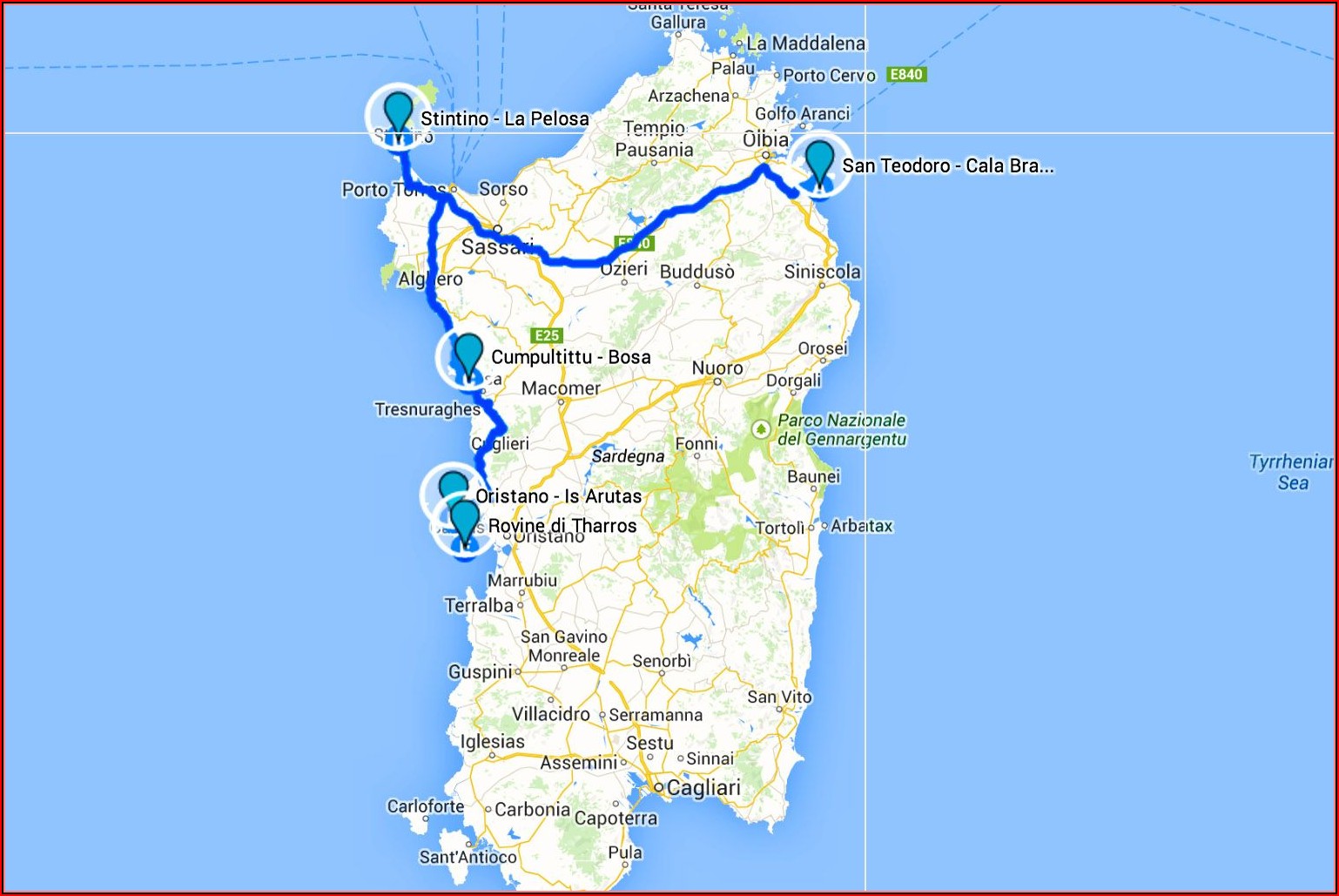 Road Map Of Northern Sardinia