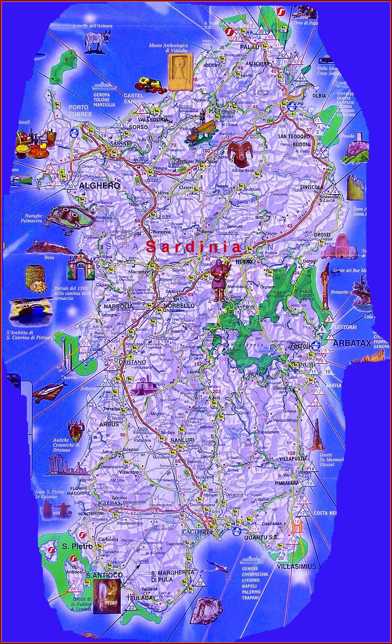 Road Map Of Sardinia Italy