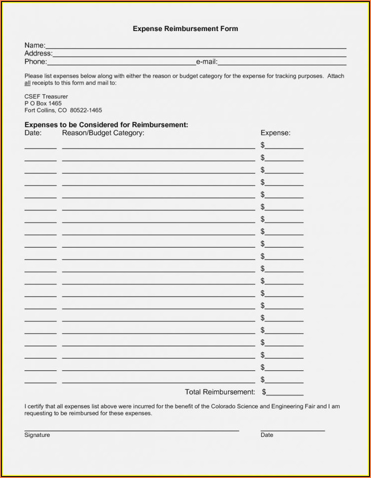 Simple Expense Reimbursement Form Excel