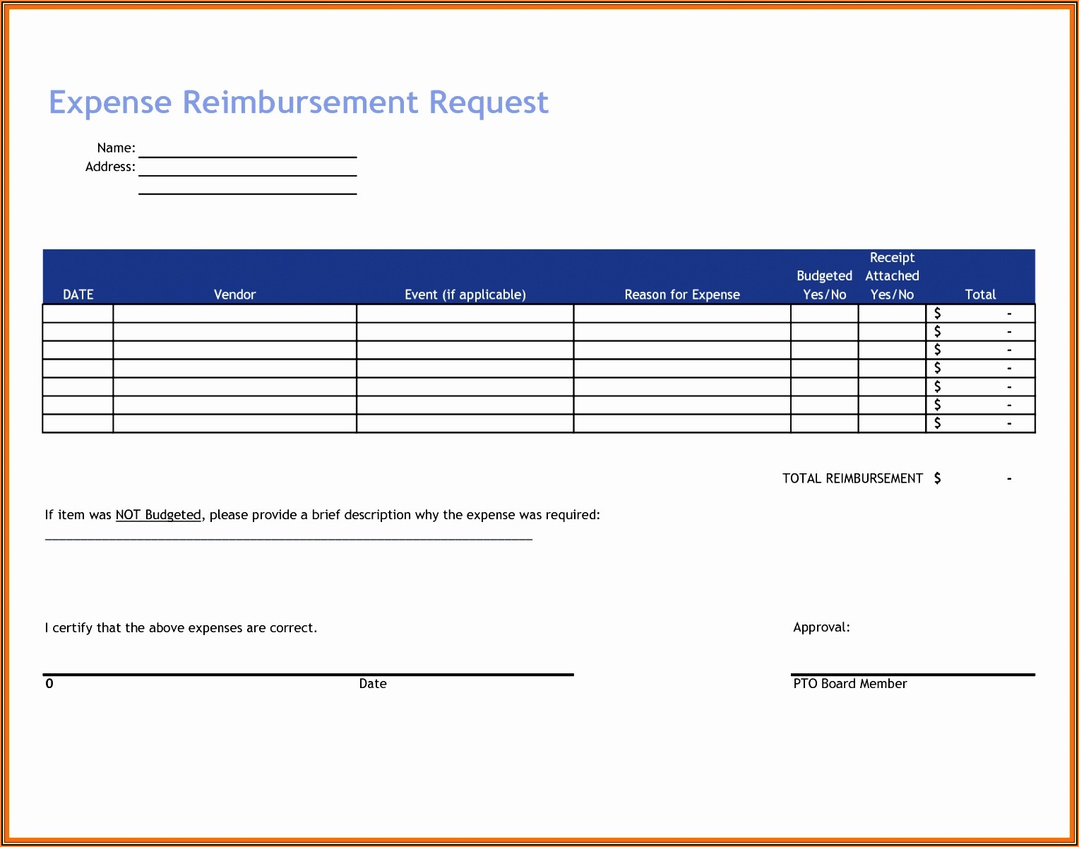 Simple Expense Reimbursement Form Pdf