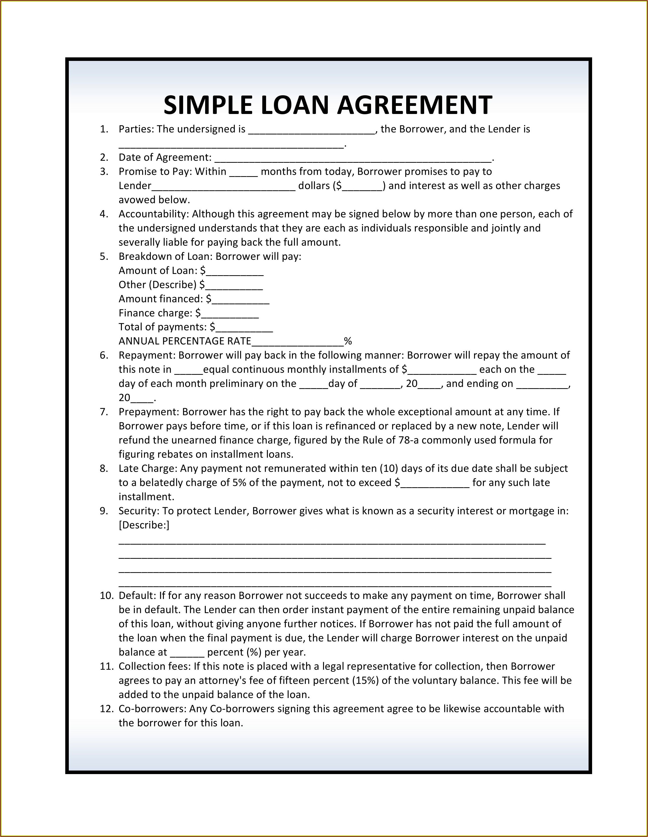 Simple Loan Agreement Format Pdf
