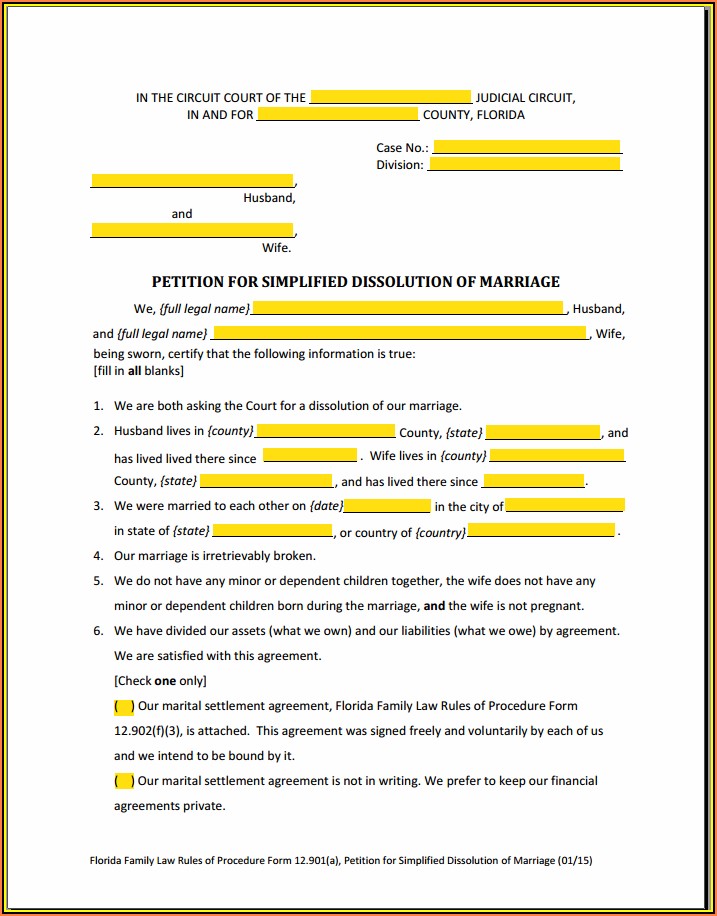 Simplified Divorce Forms In Florida