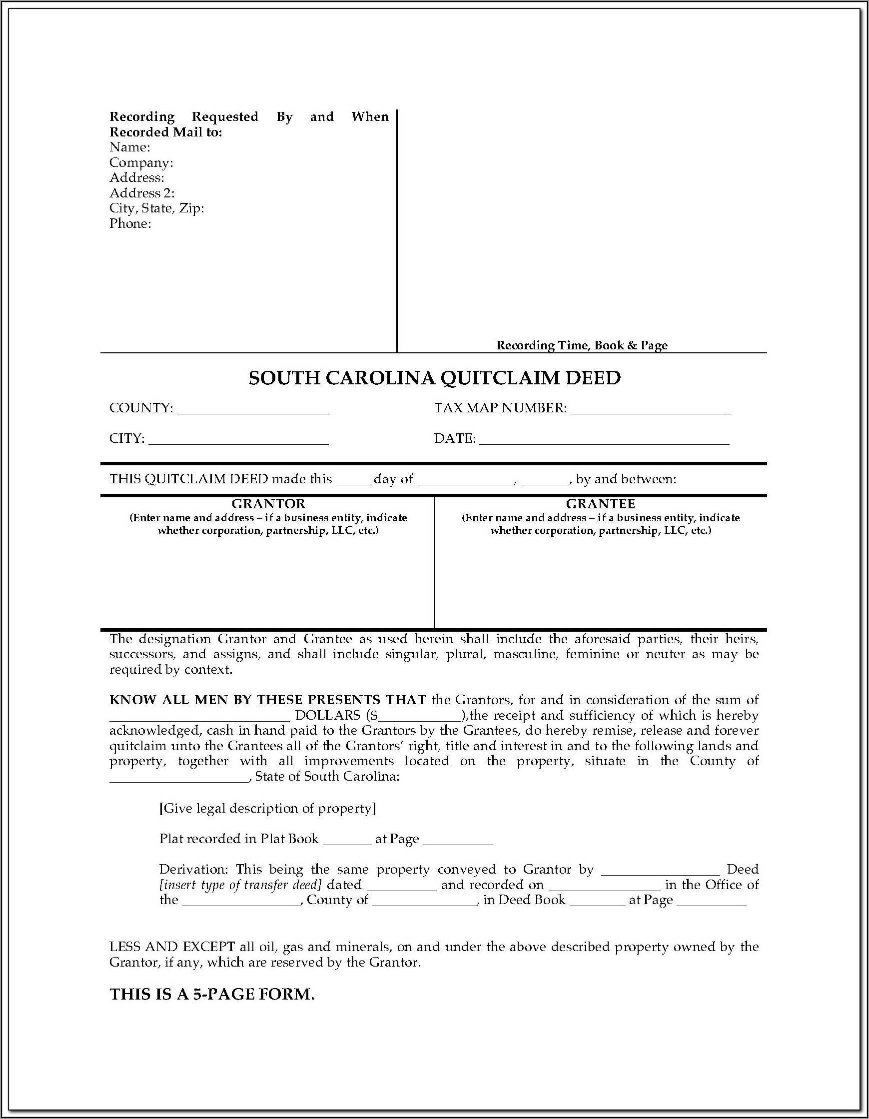 South Carolina Deed Transfer Form