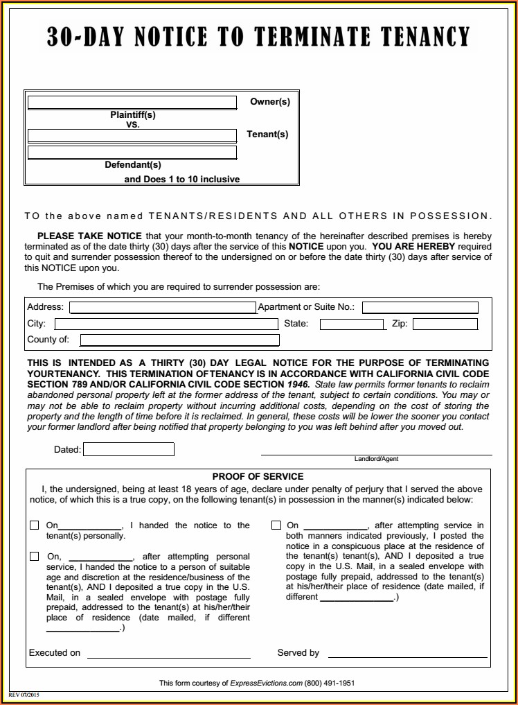 Tenant Eviction Notice Form California
