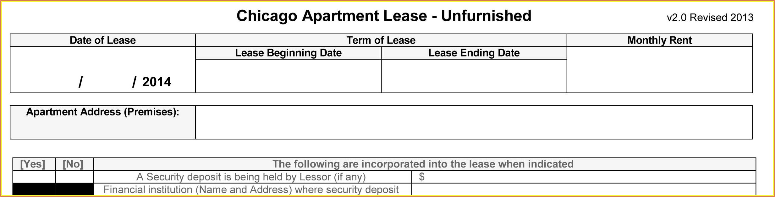 Unfurnished Chicago Apartment Lease Form