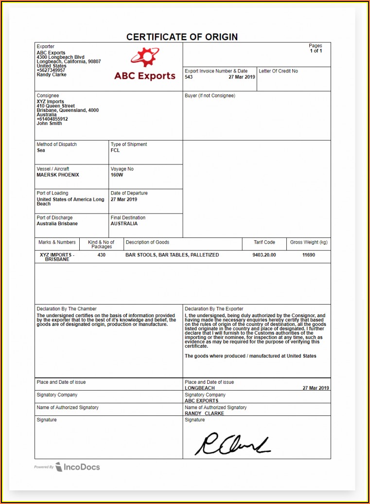 Ups Certificate Of Origin Blank Form