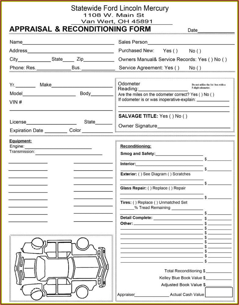 Vehicle Appraisal Form Pdf