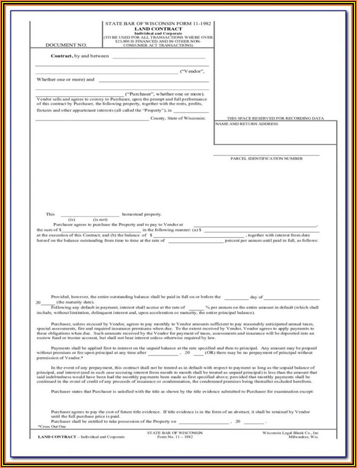 Wisconsin Land Contract Form 2019