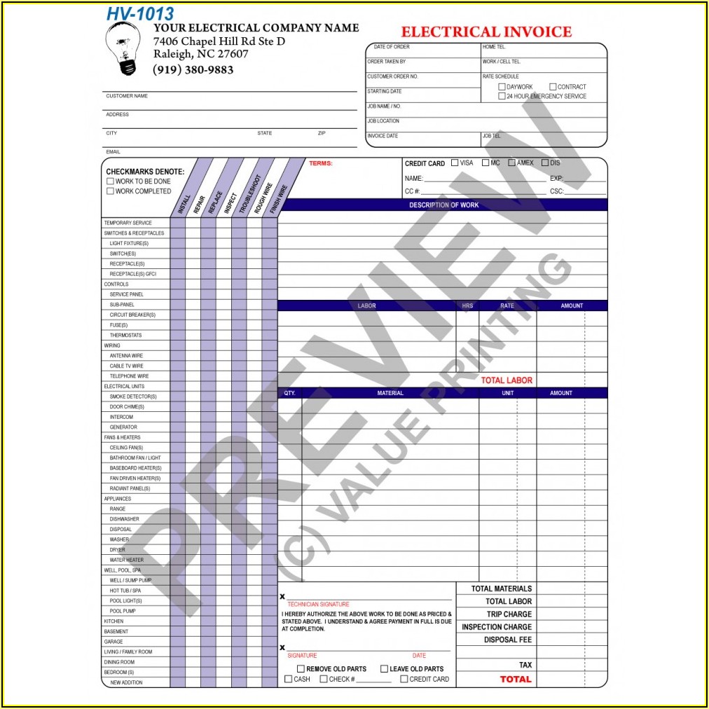 Electrical Invoice Form