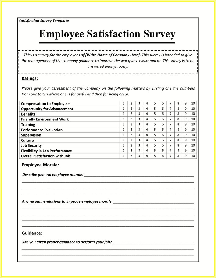 Employee Satisfaction Survey Questionnaire Pdf