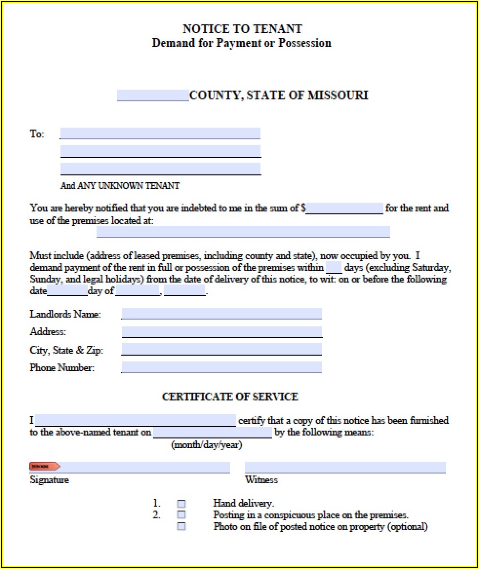 Eviction Notice For Non Payment Template
