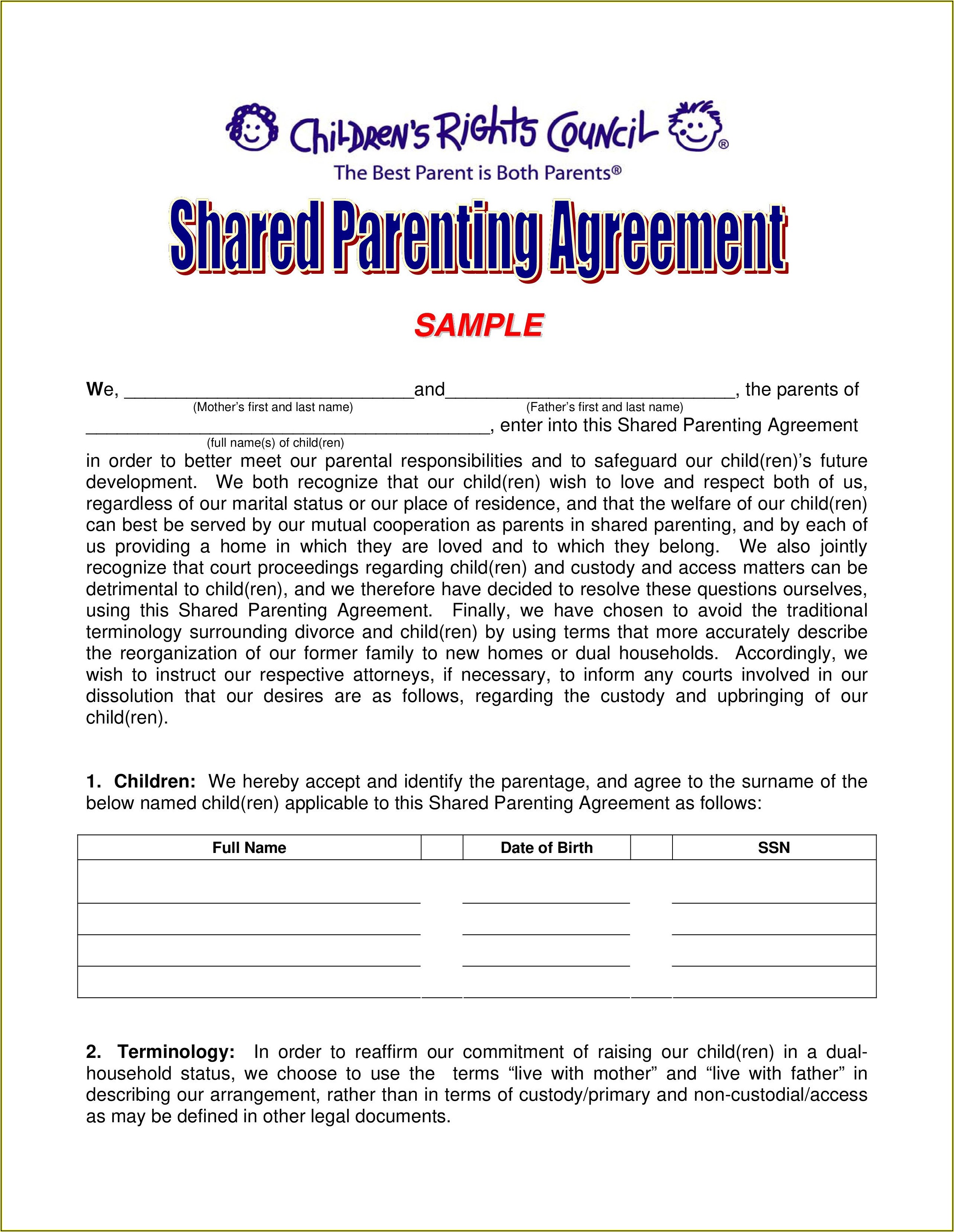 Free Child Visitation Agreement Template Template 1 Resume Examples