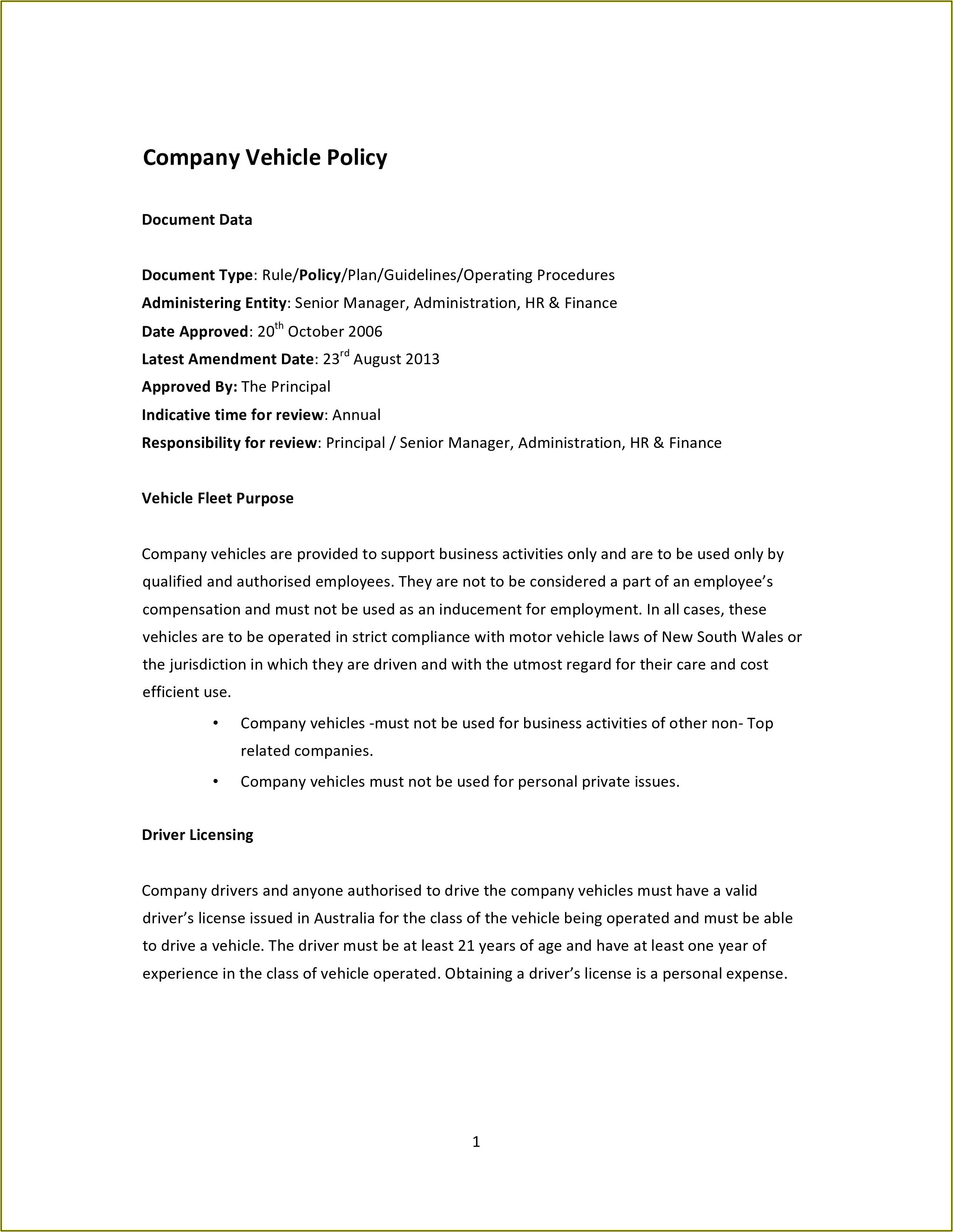 Free Company Policies And Procedures Template Australia