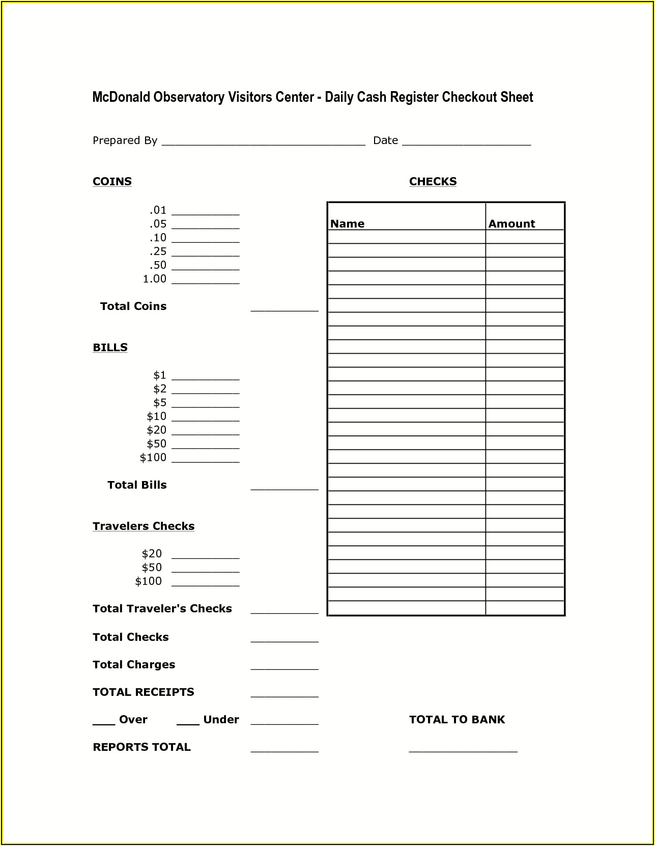 Free Daily Cash Register Balance Sheet Template