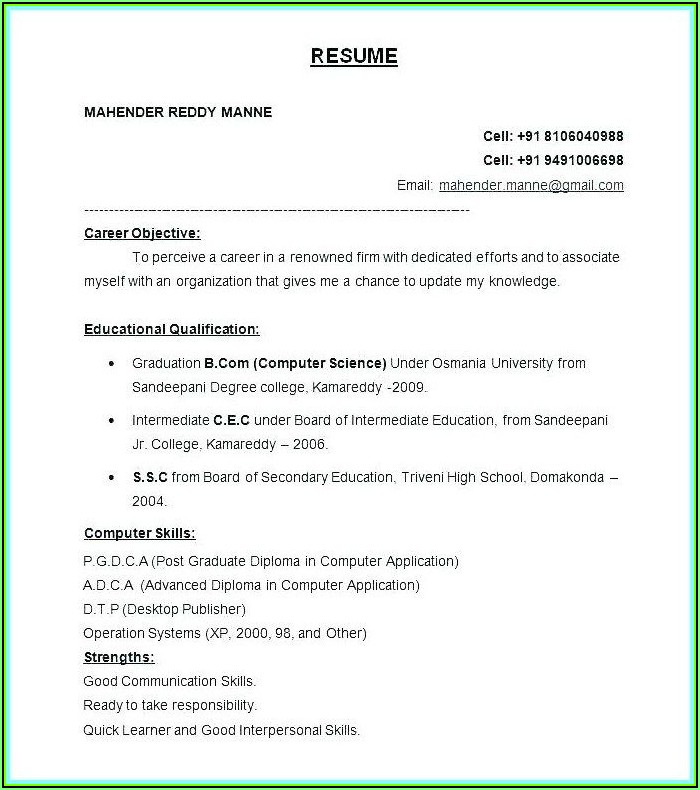 Resume Format Free Download In Ms Word 2007 For Experienced