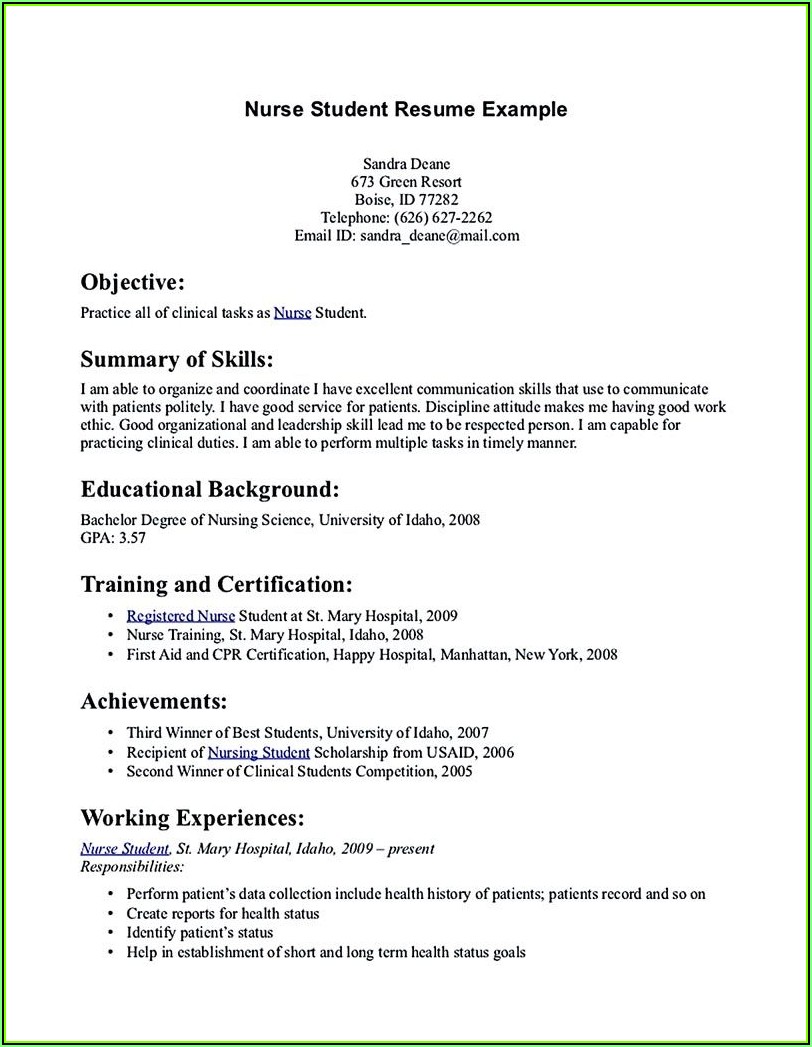 Sample Of Resume For Nurses With No Experience