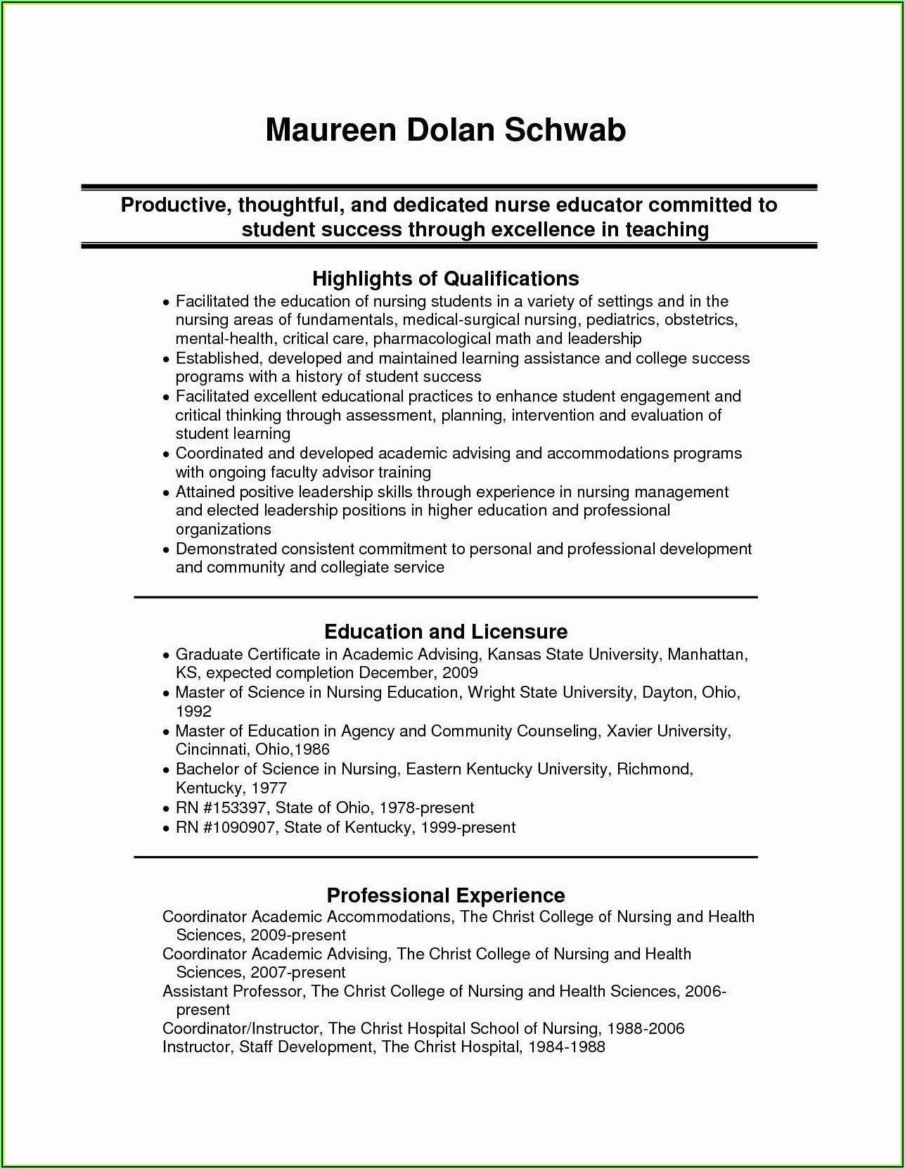 Sample Of Resume For Nurses