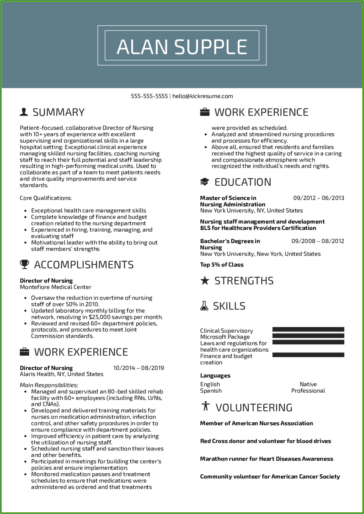 Sample Resume For Nursing Director Position