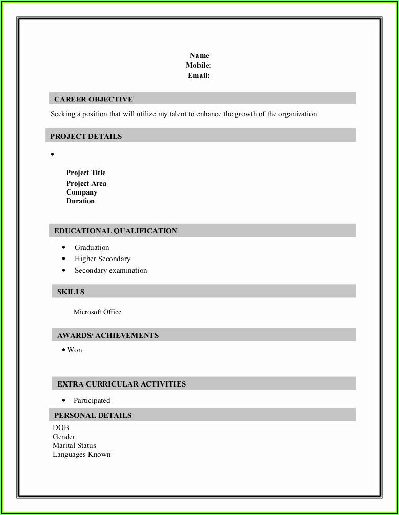 Sample Resume Formats Download