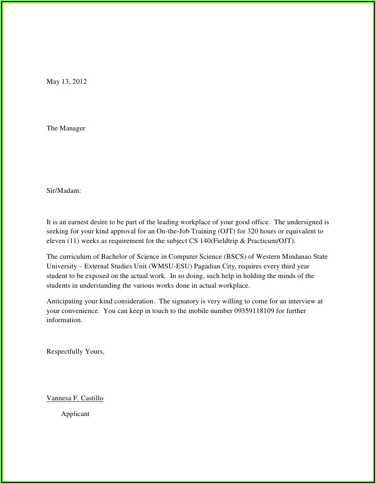 Simple Example Of Resume Letter