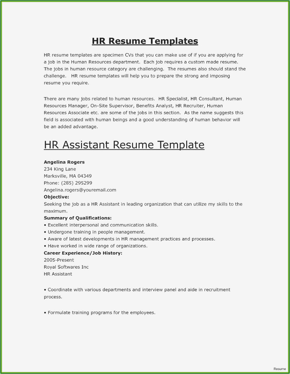 Simple Examples Of Resumes