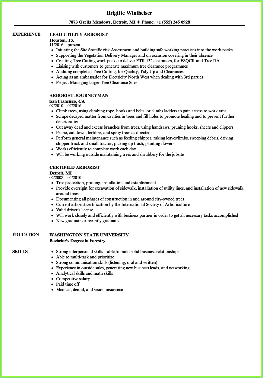 Tree Trimmer Resume Objective